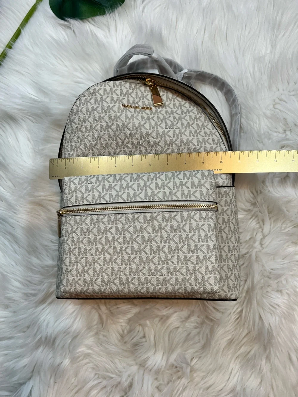 Michael Kors Cream Logo Backpack with Acorn/Tan Trim